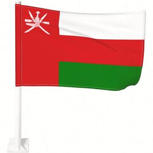 Manufacturer Direct Oman Omani <b>Flag</b> 12"x18" Car Window Clip with PVC Flexible Stick Pole for Country Decoration - Product Image 1