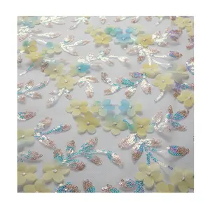 Polyester Tulle long lanh 3D hoa ren thêu vải kết cấu váy cưới Phụng Vụ ren vải
