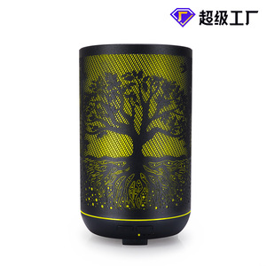 Diffuseur d'arômes transfrontalier 300 ml, humidificateur colonne métallique à brume froide avec motif arbre et lumière violette pour chambre et usage domestique - Product Image 3