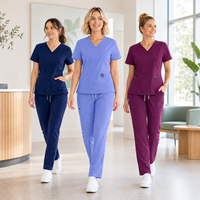 Ensemble de Blouses Médicales Personnalisées à Col en V en Polyester et Spandex pour Femmes, Vente en Gros, Marque Privée, Uniformes de Mode pour Infirmières, Hôpital
