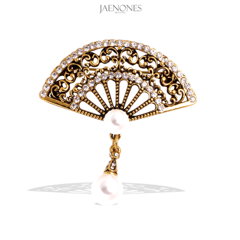 JAENONES Luxury Custom Fashion Designer Rhinestone Alloy Pearl Brooch Metal Brooches For Women
