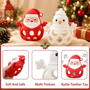 Hochet de dentition personnalisé en silicone sans BPA pour bébé, motif Père Noël et bonhomme de neige, jouet sensoriel pour nourrissons - Product Image 4