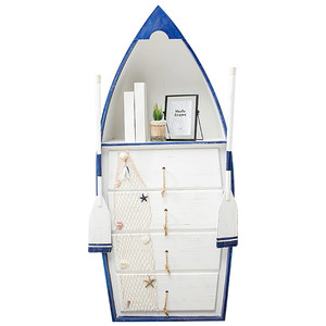 Mueble de Almacenamiento en Forma de Barco con Cuatro Cajones, Madera de Pino, Estilo Mediterráneo, Hecho a Mano, para Sala de Estar - Product Image 3