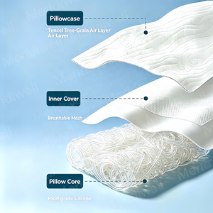 Oreiller ergonomique respirant en Tencel avec couche d'air pour un sommeil profond, noyau en silicone de qualité alimentaire pour le soin du cou - Product Image 4