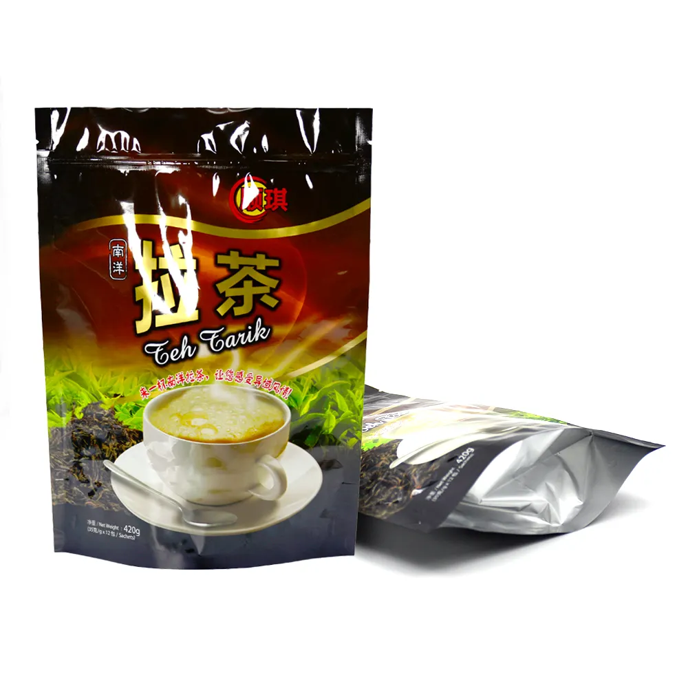 Zhongbao中国工場カスタム高品質ジッパースタンドアップ緑茶粉末包装再封可能バッグプラスチックポーチ