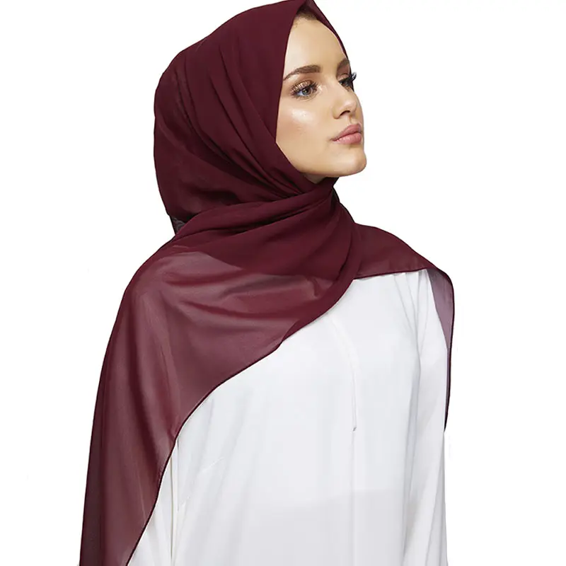 Preço de fábrica Quente 90 Cor Lisa Cachecol Bolha Chiffon Muçulmano Hijab Xaile de Alta Qualidade Cor Sólida Lenço Wraps