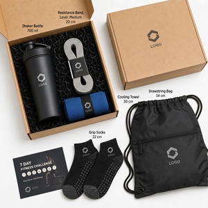 Kit de Recuperación Física Personalizado con Botella Mezcladora, Banda de Resistencia, Toalla Refrescante, Calcetines Antideslizantes y Bolsa con Cordón, Proveedor al por Mayor - Product Image 2