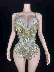 Body de Lentejuelas Brillantes con Flecos para Mujer, Atuendo Sexy Transparente para Fiesta, Disfraz de Baile, Ropa de Escenario para Cantantes y Bailarinas - Product Image 4