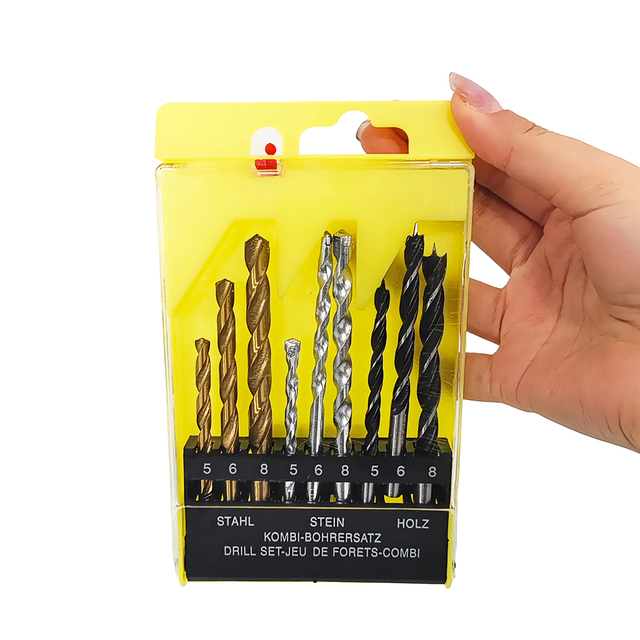 5/6/8mm 9Pcs HSS Wood Twist Drill Bit Set - Sharp Cutting Edge for Woodworking DIY