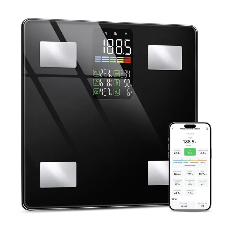 Customize LED Display 4 Electrodes Bt Weighing Composition Analyzer Scale Smart Digital Body Fat Scale