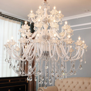 <b>Crystal</b> <b>Chandelier</b> Large Round E26 LED Bulbs 3500K Warm White Remote Control Adjustable Height Mounted for Living Room - Product Image 3