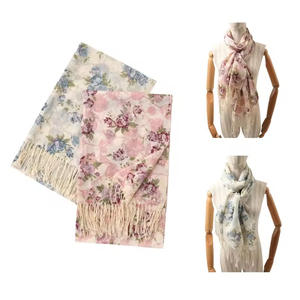 Bufanda Floral Boho de Lujo Premium, Rosa y Crema, Azul Cielo, Chal Suave Tejido con Estampado Botánico, Venta al Por Mayor OEM - Product Image 2