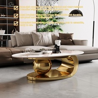 Table basse ovale en marbre de 52 pouces, base en acier inoxydable doré moderne, résistante aux rayures, décoration de salon de luxe, montage facile