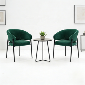 Sillón Moderno Nórdico con Respaldo Curvo Tapizado en Terciopelo y Estructura de Metal Negro para Sala de Estar, Dormitorio y Apartamento - Product Image 1