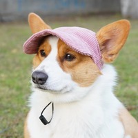 Casquette de baseball en velours côtelé pour chien, protection UV, sans oreilles, pour petits chiens Corgi, accessoires d'extérieur personnalisés, couleur unie