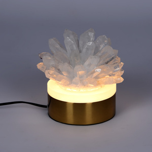 Lámpara de Mesa Decorativa de Cristal de Cuarzo Transparente de Calidad Natural al por Mayor, con Base de Cerámica Octogonal y Fuente de Luz LED - Product Image 2