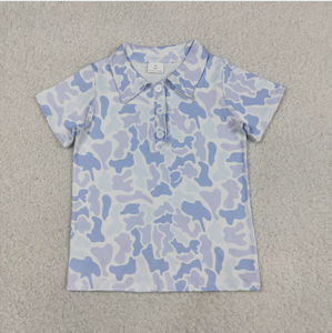 Conjunto de Ropa de Caza para Bebés Hermanos, Camiseta Polo Azul Claro con Estampado de Perros y Bolsillos, Pantalones Cortos - Product Image 2