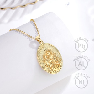 Vente en gros Prix 925 Sterling Silver Plaqué Or Saint Joseph Pendentif Ovale Religieux Spirituel Bijoux Collier pour Hommes - Product Image 3