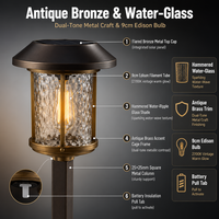 Lampe solaire extérieure pour allée de jardin, panneau 64x64mm, batterie AA 1.2V 1000mAh, 14LM, étanche, bronze, avec piquet