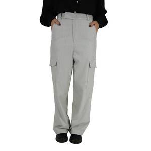Pantalon cargo gris taille haute pour femme, coupe large, décontracté, longueur cheville, style workwear - Product Image 1