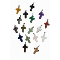 Polierter Edelstein-Kreuzanhänger in 17 Natürlichen Kristallvarianten, Silberfassung, Spiritueller Religiöser Schmuck-Charm