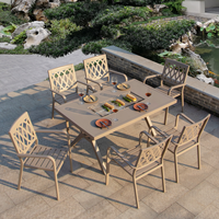Table et chaises de barbecue pour repas et fêtes, vente chaude en usine, tables de barbecue familiales, designs modernes pour la cour, option de cuisine extérieure