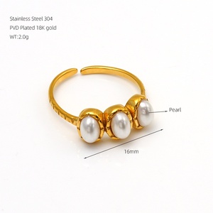 Anillos de Acero Inoxidable con Piedra Turquesa, Chapados en Oro de 18k, Anillo Ajustable de Acero Titanio para Mujer - Product Image 4