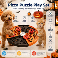 Nouveauté Halloween : Gamelle Pizza Distributrice Lente Premium avec Tapis de Léchage et Jouet Distributeur de Friandises, Design Citrouille