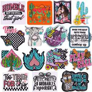 Western Cowgirl Embroidered Patches Pink Cowboy Hat Boots <b>Iron</b> on Patches Trendy Retro Aesthetic Appliques for Trucker Hat Bar - Product Image 1