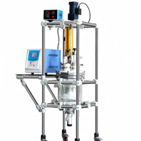 Réacteur en verre à double paroi à ultrasons de laboratoire 5L, Cavitation ultrasonique, Agitation, Chauffage, Refroidissement, Cuve de réaction en verre