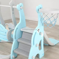 Ensemble de toboggan et balançoire 3 en 1 pour tout-petits avec panier de basket bleu, aire de jeux intérieure en plastique pour enfants, activité à domicile