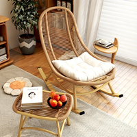 Fauteuil à bascule moderne en corde tressée PU avec coussin en velours, structure en acier carbone, chaise à bascule durable pour la maison, le bureau et le salon