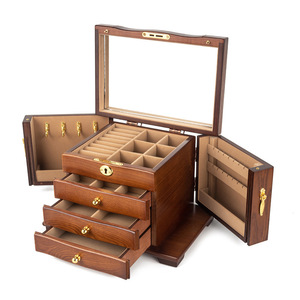 Caja organizadora de joyas de estilo chino, caja de almacenamiento de accesorios de madera, caja grande vintage, retro, de alta capacidad, de madera maciza de lujo - Product Image 2