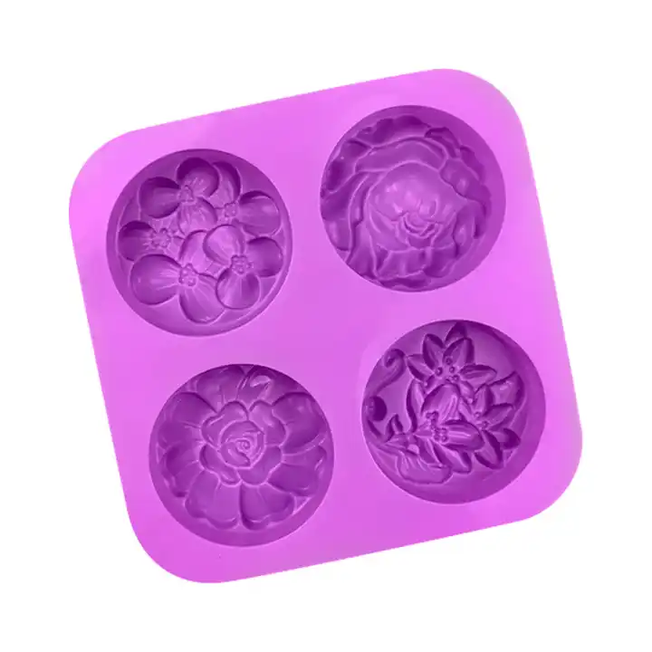 4 Cavities Silicone Soap Mold Round Flower Shapes Soap Molds for Soap Making  Handmade Cake Biscuit