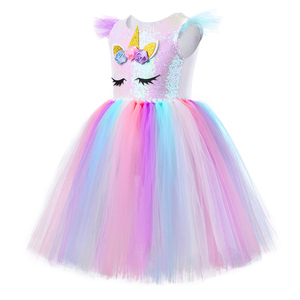 Vestido <span class=keywords><strong>de</strong></span> fiesta personalizable para niña, novedad <span class=keywords><strong>de</strong></span> 2025, ropa <span class=keywords><strong>de</strong></span> Boutique para niña pequeña, vestido tutú con manga voladora <span class=keywords><strong>de</strong></span> tul <span class=keywords><strong>de</strong></span> unicornio arcoíris claro - Product Image 4