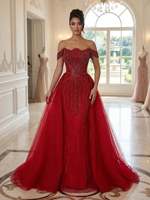 Nouvelle Robe de Soirée Longue en Tulle Brodée à la Main, Épaules Dénudées, pour Femme, Idéale pour Cérémonie, Fête ou Invitée de Mariage 2027