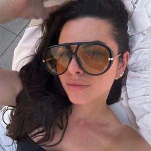 Lunettes de soleil oversize de luxe pour femme, style pilote punk, double pont creux, noir et jaune, en métal, collection 2026 - Product Image 3