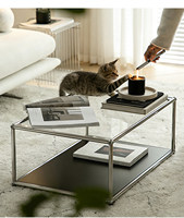 Table basse modulable et portable, écologique, style minimaliste moderne, en fer et verre, double couche, carrée, avec rangement, pour salon