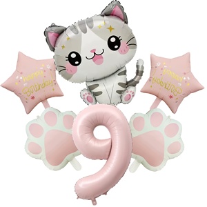 Ensemble de 6 ballons numérotés roses en forme de patte de chat mignons pour la fête d'anniversaire des enfants, la fête de naissance, décorations de ballons - Product Image 6