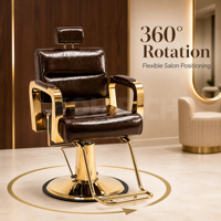 Fauteuil de Barbier Hydraulique Vintage Doré Inclinable, Chaise de Coiffure Robuste pour Salon avec Appui-tête
