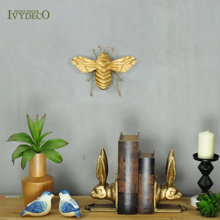 IVYDECO اليدوية الذهبي النحل الجدار فن الديكور 3d المعادن النحت عسل النحل الديكور النحل شكل الجدار لوحات فنية معلقة