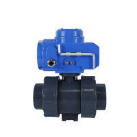 Válvula de bola eléctrica de doble unión de UPVC de 1 pulgada (DN25) y 2 pulgadas (DN50) con conexión RS485 Modbus para piscina, compatible con sistemas de soldadura por adhesivo o por disolvente, 24V CC/220V CA