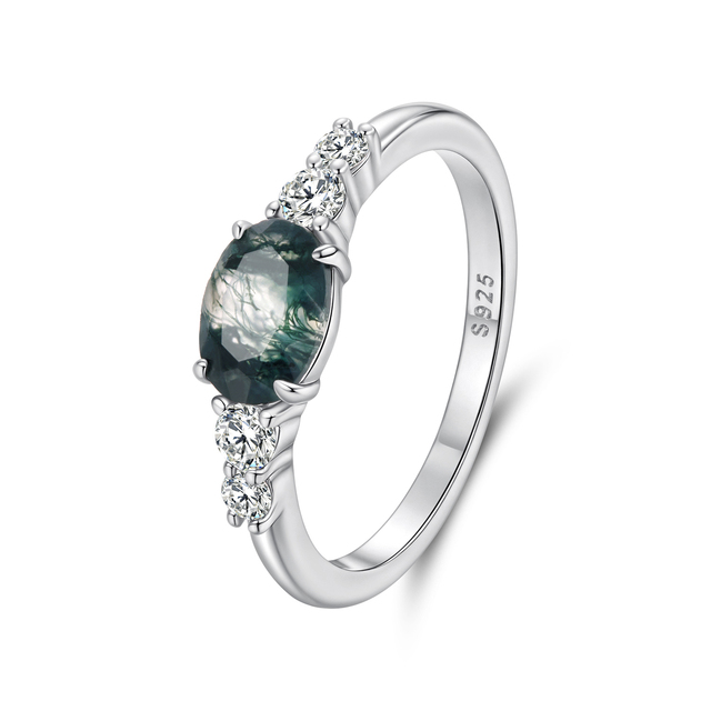 925 Sterling Silver Green Watergrass Agate Band Ring Oval Statement Pongs Ring Original for Women Natural Novelty Gift BSR744