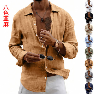 <span class=keywords><strong>Camisa</strong></span> de <span class=keywords><strong>Lino</strong></span> 145Gsm 50S <span class=keywords><strong>para</strong></span> <span class=keywords><strong>Hombre</strong></span>, Manga Larga, Cuello Solapa, Lavada, Arrugada, Casual, <span class=keywords><strong>para</strong></span> las Cuatro Estaciones - Product Image 2