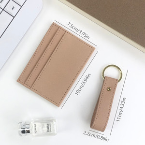 Pronto per la spedizione in pelle abbinata titolare <span class=keywords><strong>e</strong></span> portachiavi in pelle PU Saffiano portafoglio sottile porta carte di credito con portachiavi - Product Image 2