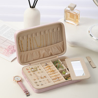 Boîte de rangement à bijoux portable en velours avec fermeture éclair, fabriquée à la main, pour bagues, bracelets, colliers, boucles d'oreilles