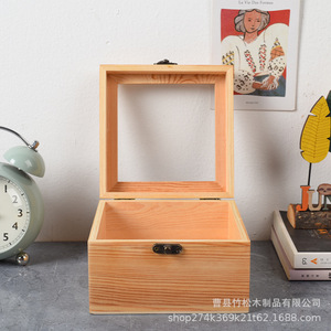 <b>Pine</b> Wood Jewelry <b>Box</b> 12x12x8.5cm Flip Top Storage <b>Box</b> For General Packaging - Product Image 1