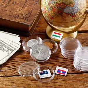 Capsules pour pièces de monnaie rétro europe, conteneur de rangement pour pièces de monnaie antiques indiennes, porte-monnaies centrale, capsules pour pièces de monnaie rondes transparentes en acrylique serrées