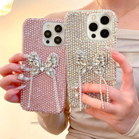 Casing HP iPhone 16 Pro Max Mewah Berkilauan Bertabur Berlian, Desain 3D Pita dan Rumbai, Laris Manis
