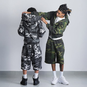 Best Selling Custom Streetwear Camo <b>Short</b> Sweatsuit Heavyweight <b>Hoodie</b> <b>Shorts</b> <b>Set</b> for <b>Men</b> - Product Image 4